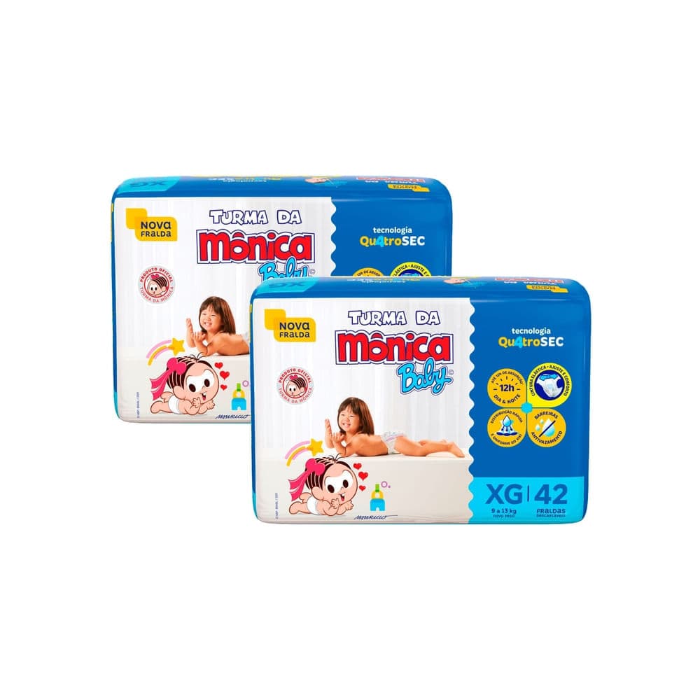 Kit 2 Fralda Turma da Mônica Baby Mega Tamanho XG 42 Unidades Descartáveis