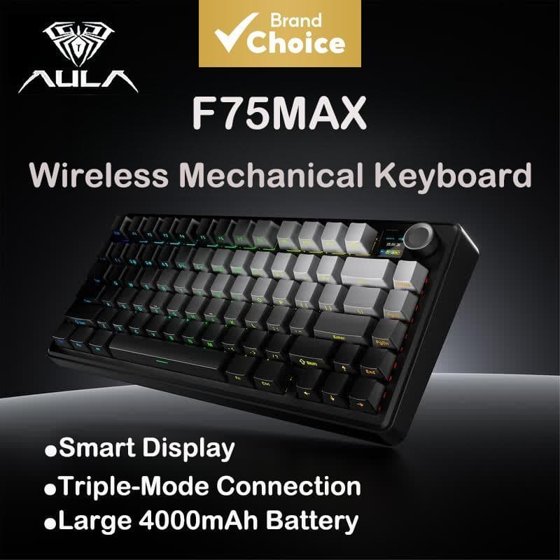 Teclado Mecânico Sem Fio Aula F75MAX - Troca a quente, retroiluminado RGB, triplo modo Bluetooth/2,4G/USB-C