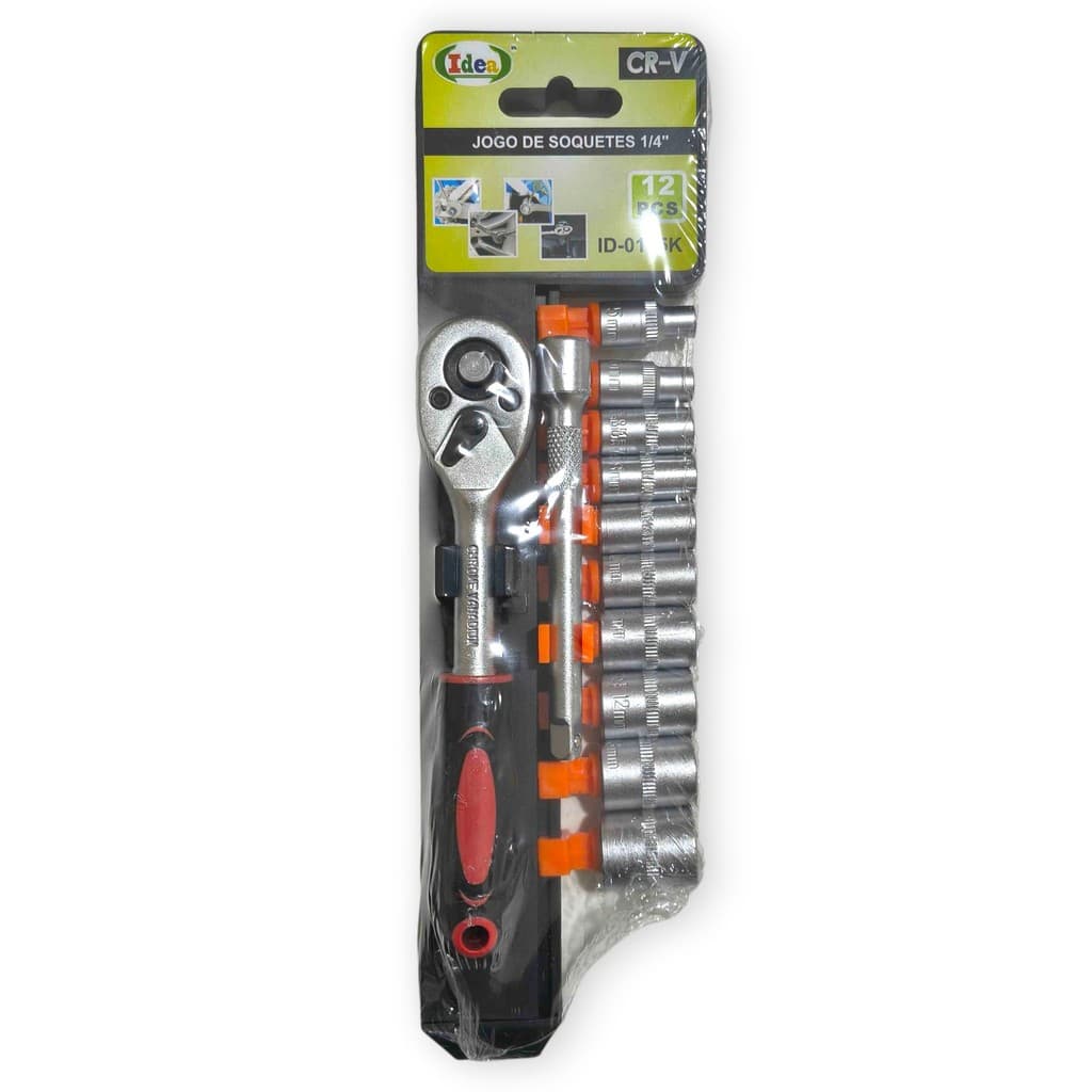 Soquete 1/4" c/Catraca Sextavado Jogo 12 peças ID-0165K Idea