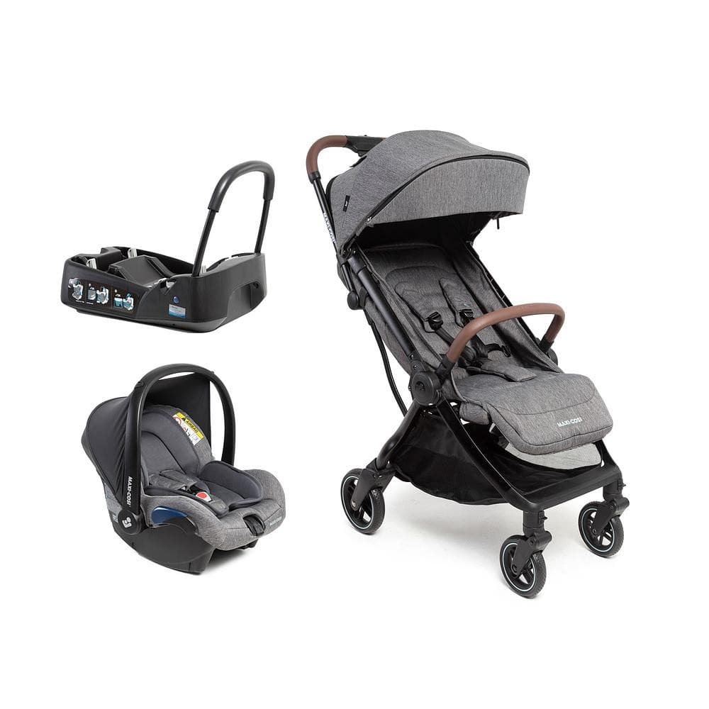 Carrinho de Bebê Com Bebê Conforto e Base, Maxi Cosi Travel System Eva 3 Trio Grey