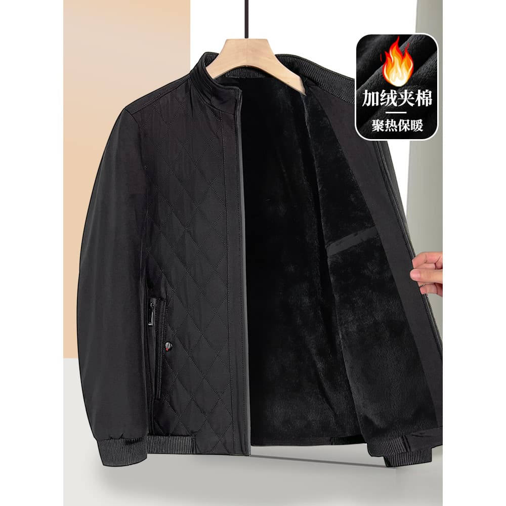 Outono inverno pai usar forro de lã jaqueta acolchoada jaqueta masculina de meia-idade jaqueta quente acolchoada de meia