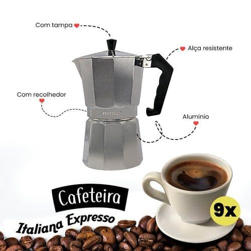 Cafeteira Italiana Moka Express Alumínio 9 Xícaras Preparo Rápido Design Clássico Café Expresso