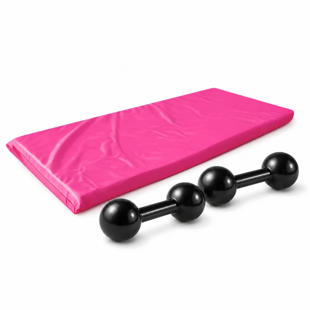 Oferta! Kit Fitness Completo Par de Halteres Bola Emborrachado 3kg + Colchonete Academia Rosa 90x40x3cm