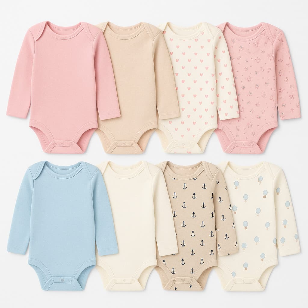 Body Bebê Kit 5 Peças Manga Longa Suedine Meninos Meninas Enxoval