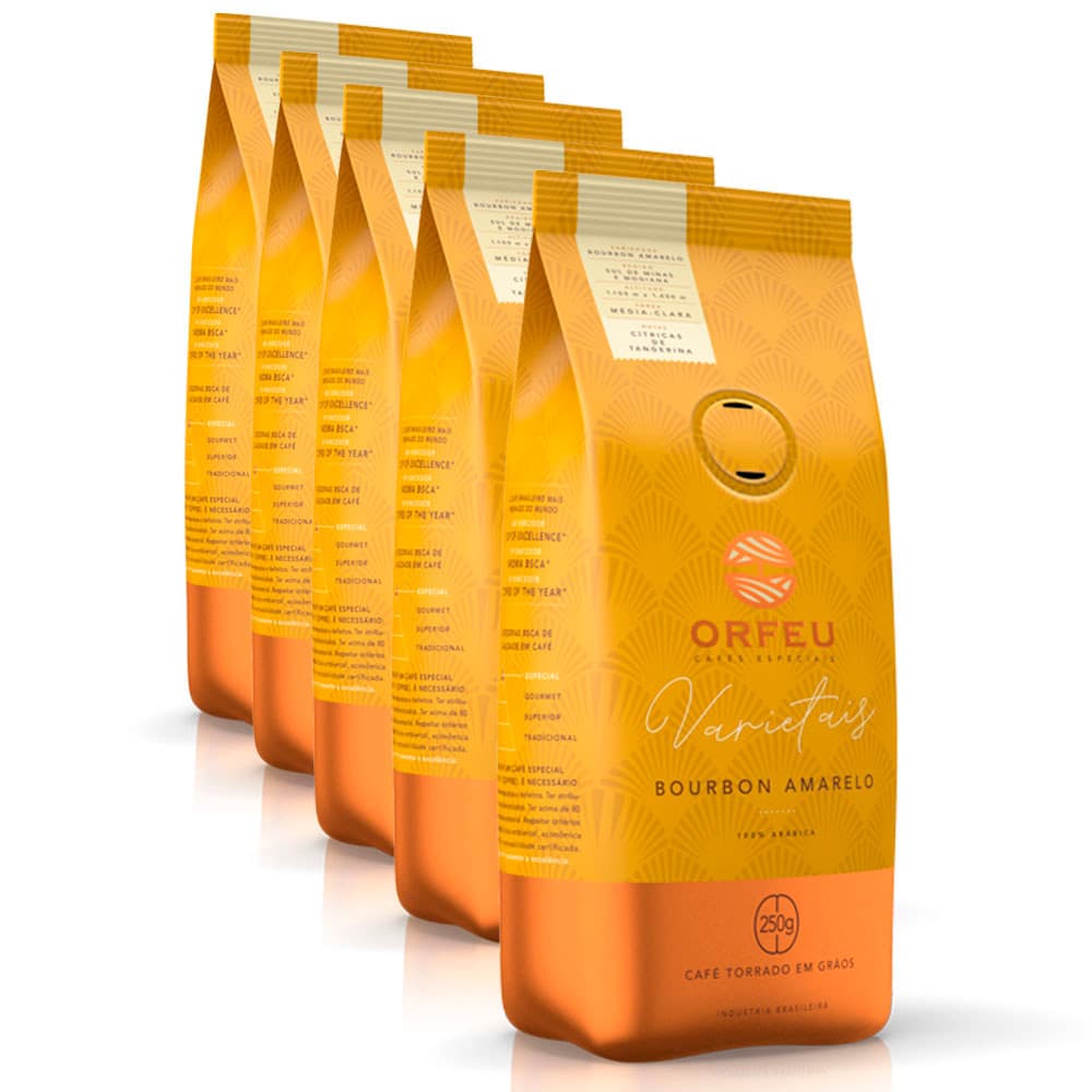  Café em Grãos Orfeu Bourbon Amarelo Kit 5 Pacotes de 250g