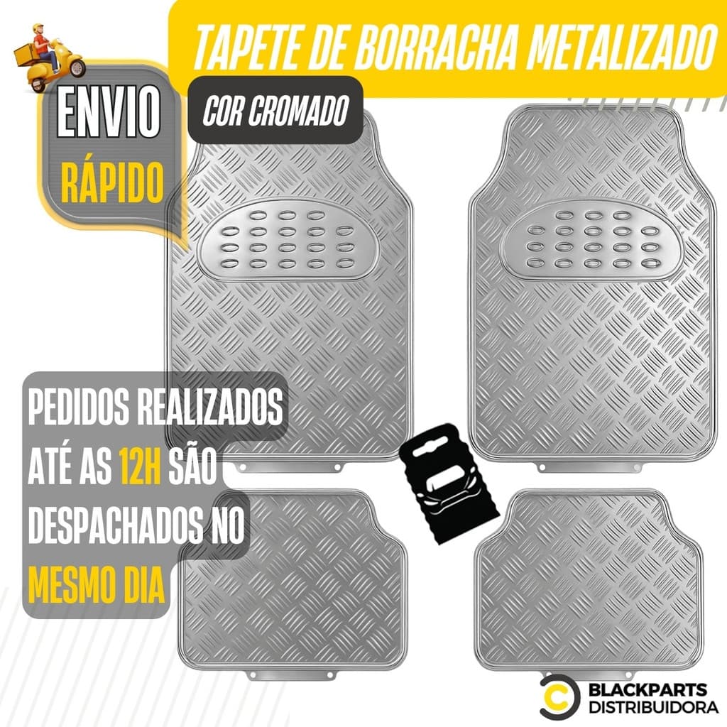 Kit Jogo Tapete Emborrachado Universal Metálico Carro Tuning Automotivo Cromad