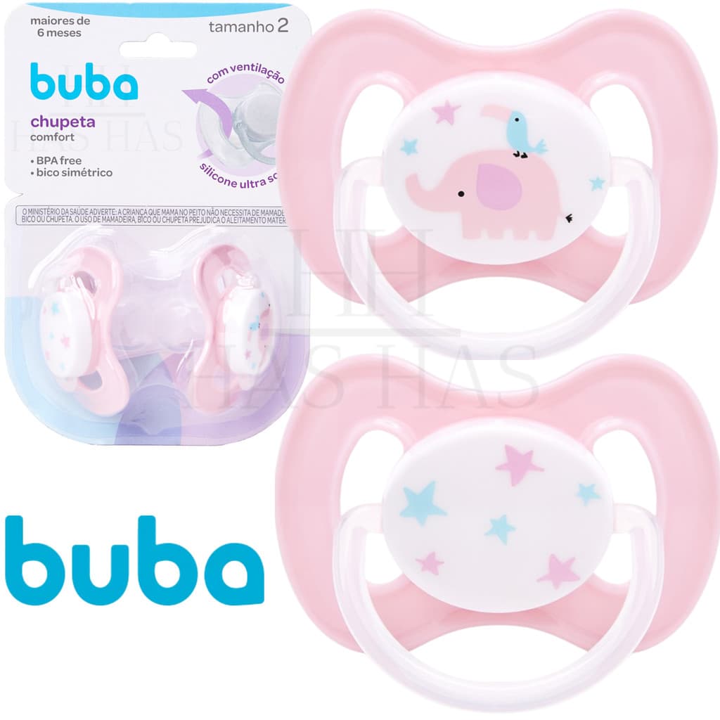 Kit 2 Chupetas Silicone Confort Ultra Soft +6 Meses Tamanho 2 Recém Nascido Bebe Bico Rosa Buba