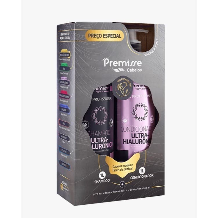 Kit Hidratante Premisse Leite de Argan Ultra Hialurônico Shampoo 1litro + Condicionador 1litro