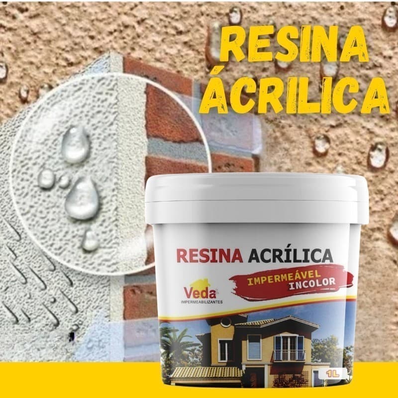 Veda + Resina Acrílica 1L Impermeabilizante e Revitalizadora para Telha, Parede, Tijolo, Madeira