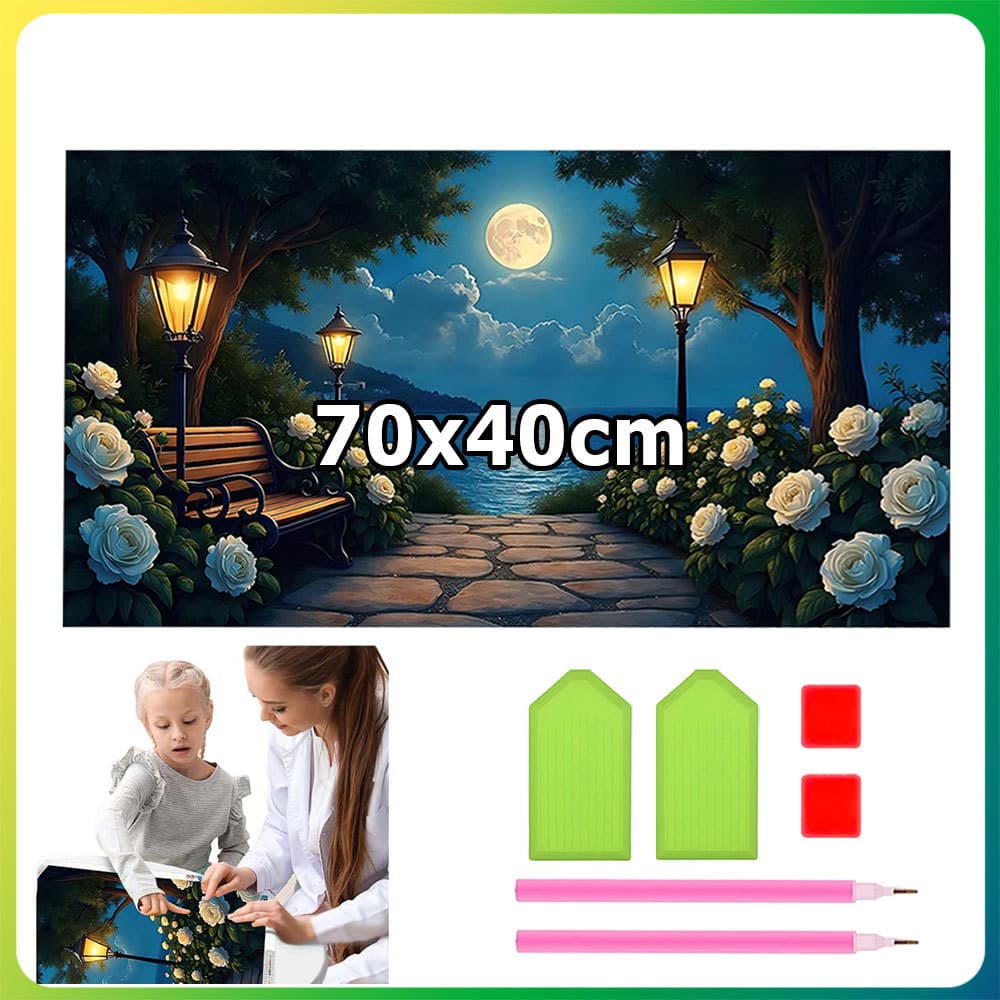 70x40cm luz noturna flor diâmetro quadrado pintura diamante DIY pintura artesanal 5D diamante ponto pintura decoração pa