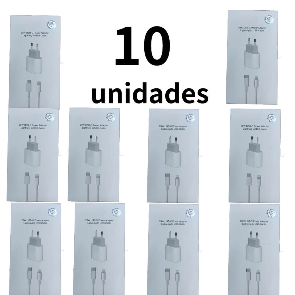 Kit 5 10 e 20 pcs Carregador iPhone Turbo 20W Fonte + Cabo USB-C Lightning Rápido