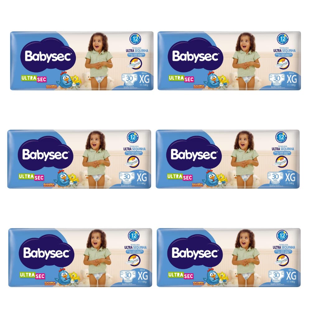 6x BabySec Ultrasec Galinha Pintadinha Mega XG Pacote c/30un – Máxima Proteção e Maciez