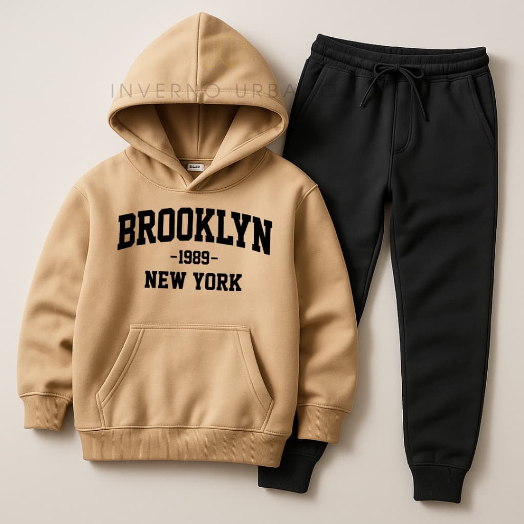 Conjunto Moletom Infantil Estampado Brooklyn NY Flanelado Kit Conjunto Infantil Abrigo Infantil