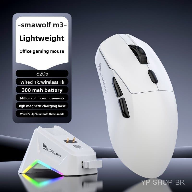 Mouse: Mouse Sem Fio Smaillang M3, Três Modos Bluetooth para Jogos, Recarregável, para E-sports e Uso em Escritório.