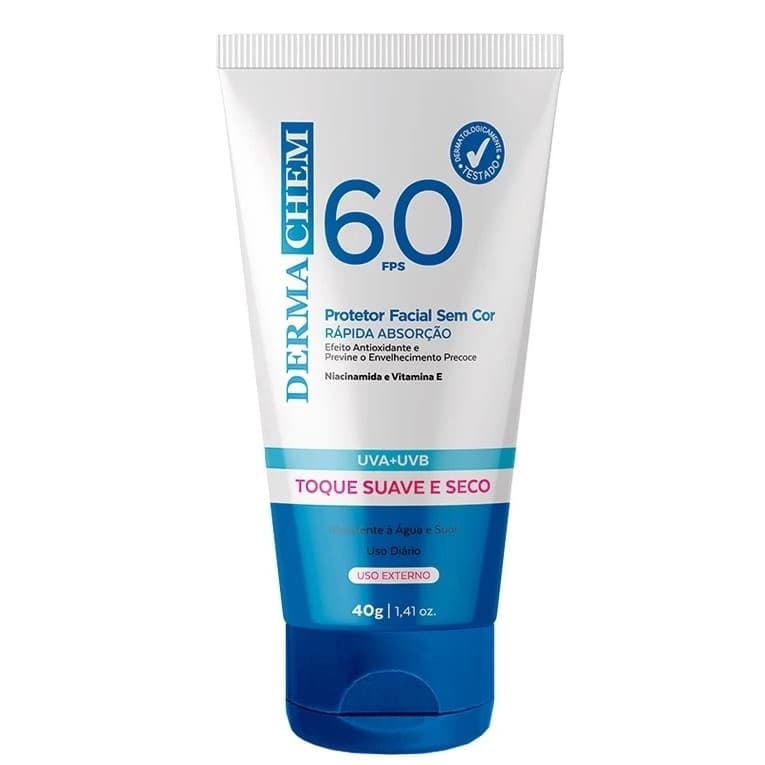 Protetor Solar Rosto FPS 60 sem cor 40g - Dermachem