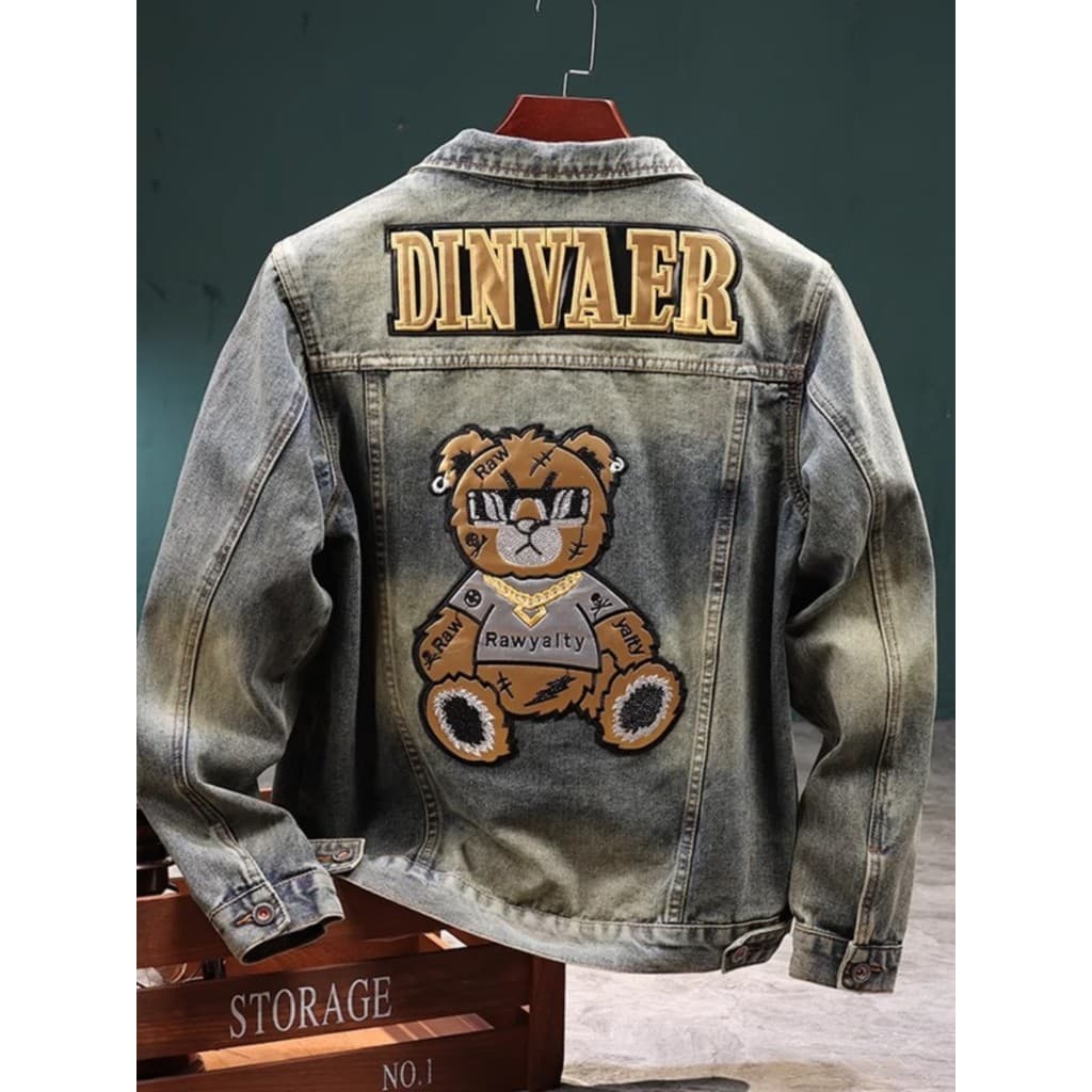 Jaqueta jeans masculina primavera novo estilo urso bordado High-End solto Street Wear jaqueta masculina bonito moda roup