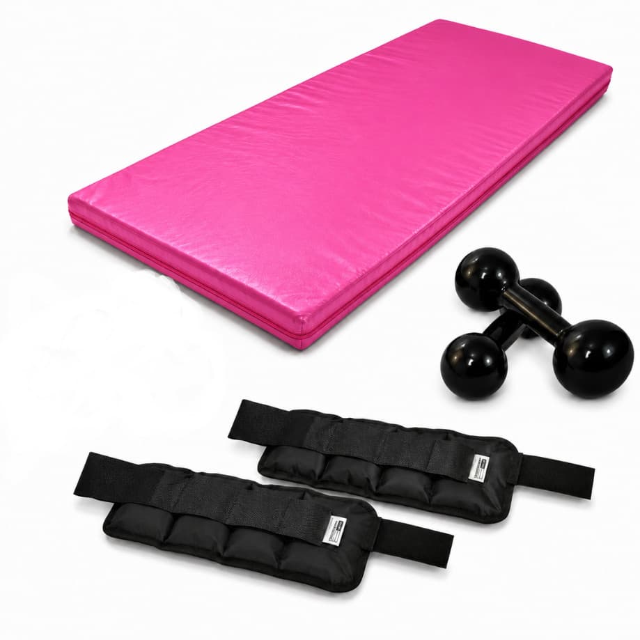 Desconto! Kit Fitness  Colchonete Academia 90x40x3+ Par de Halteres Bola Emborrachado 2kg+ Par de Caneleira 2kg
