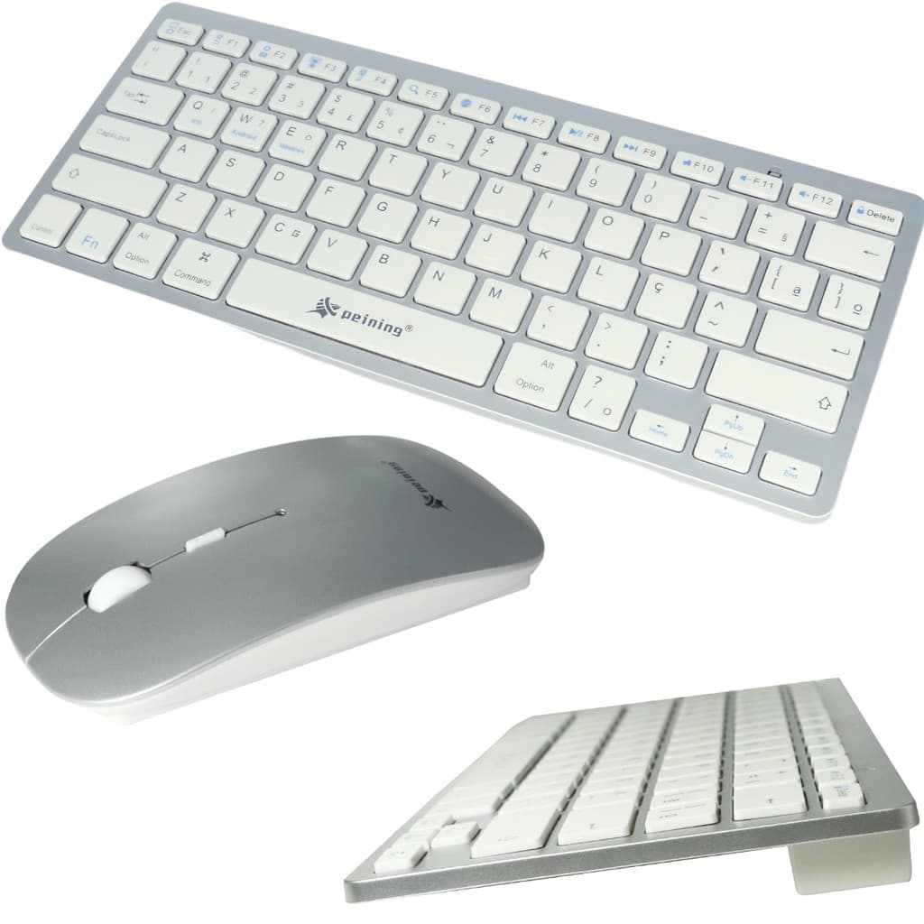 Kit Teclado e Mouse Sem Fio Ultra-Slim, Teclado Padrão ABNT2, Mouse Ambidestro, 3 Botões, Prata