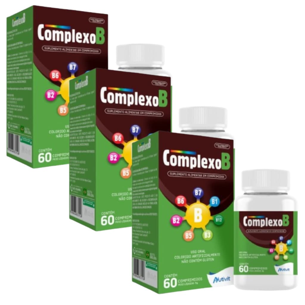 Kit 3 Complexo B Vitaminas B1 B2 B3 B5 B6 B7 B12 C/60 Cpr