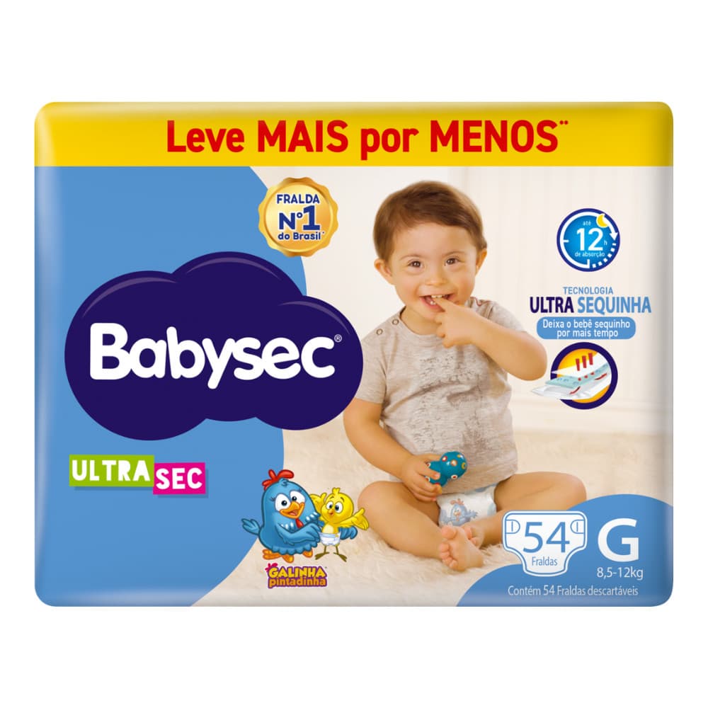 Econômica Fralda BabySec Hiper G 54 Unidades- Ultrasec Galinha Pintadinha Leve Mais Pague Menos