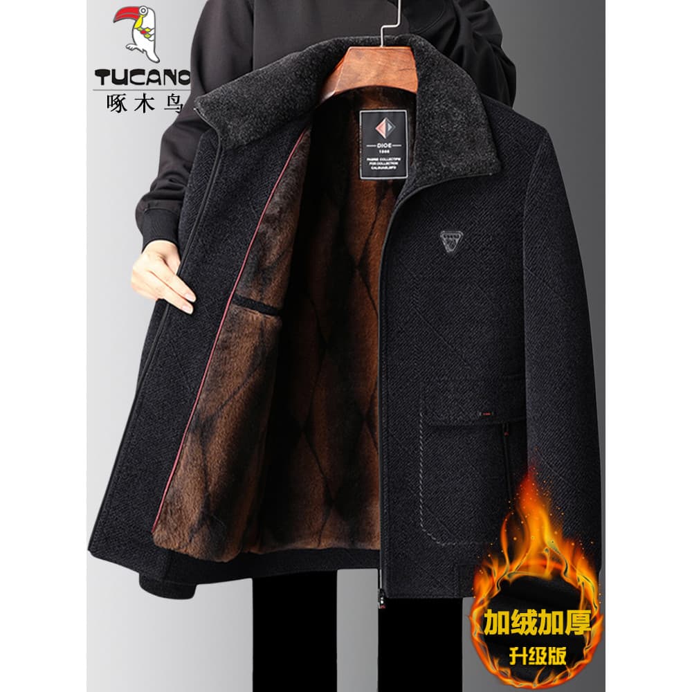 Woodpecker Chenille jaqueta masculina outono inverno meia-idade idosos veludo engrossado pai idoso jaqueta masculina vov