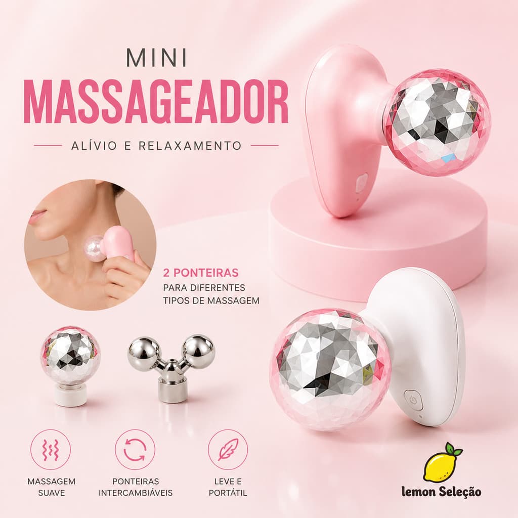 Mini massageador Colorido com 2 ponteiras para relaxamento muscular