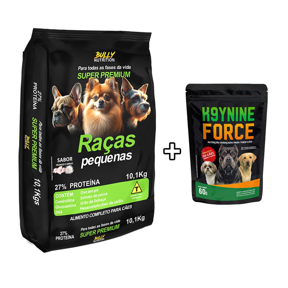 Ração Nutritiva Para Cachorro Raças Pequenas Bully Nutrition 10.1Kg + Snack K9 Force