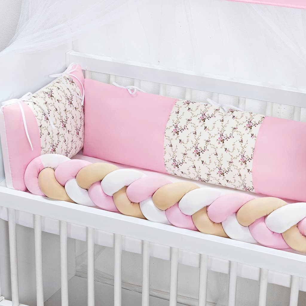 Kit Mini Berço Fofuxo 6 Peças Enxoval Bebê Quarto Infantil Completo Protetor Trança Almofadas Conforto Decoração
