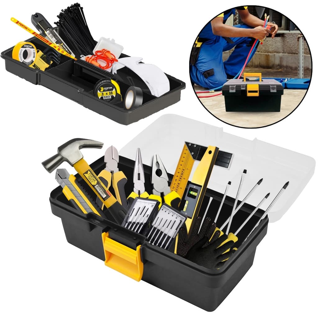 Kit Jogo De Ferramentas e EPI Completo Profissional com Maleta Sobretampa Transparente  43 peças