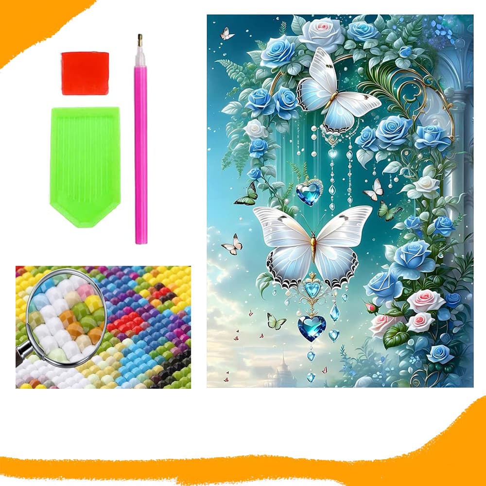 Borboletas e flores, Pintura Diamante Quadrada, Pintura Diamante 5D DIY, Kit de Pintura Diamante para Iniciantes,30x40cm