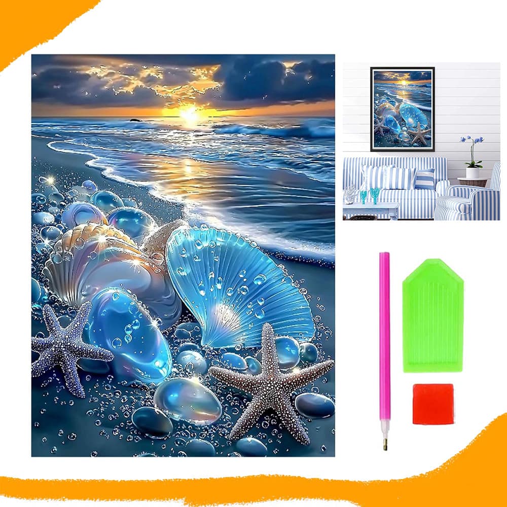 Concha Azul, Pintura Diamante Quadrada, Pintura Diamante 5D DIY, Kit de Pintura Diamante para Iniciantes,30 x 40cm