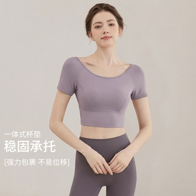 Roupas de Yoga de manga curta feminina 2026 verão novo estilo cruz linda volta gaze correndo Pilates roupas de Fitness t