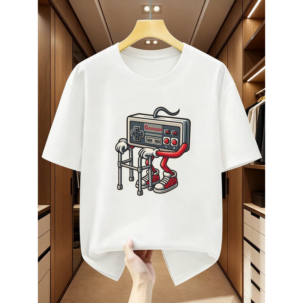 Camiseta com Estampa de Controle de Videogame Retrô | Camiseta Oversize Casual Bege/Marrom Unissex