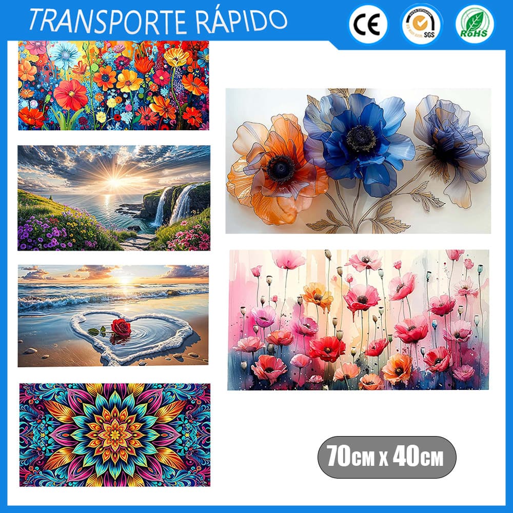 Kit de Pintura com Diamantes Quadrada 5D - Paisagens Variadas Pintura com Diamantes,Série de pinturas florais,70x40cm
