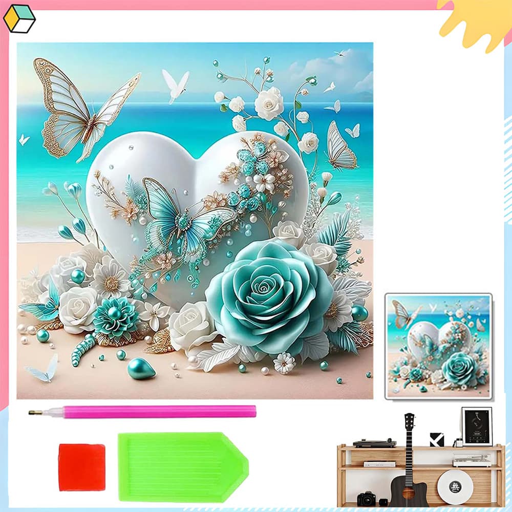 Rosas e corações, 30 x 30 cm, kit DIY para pintura com diamantes 5D, ferramentas para pintura com diamantes quadrados