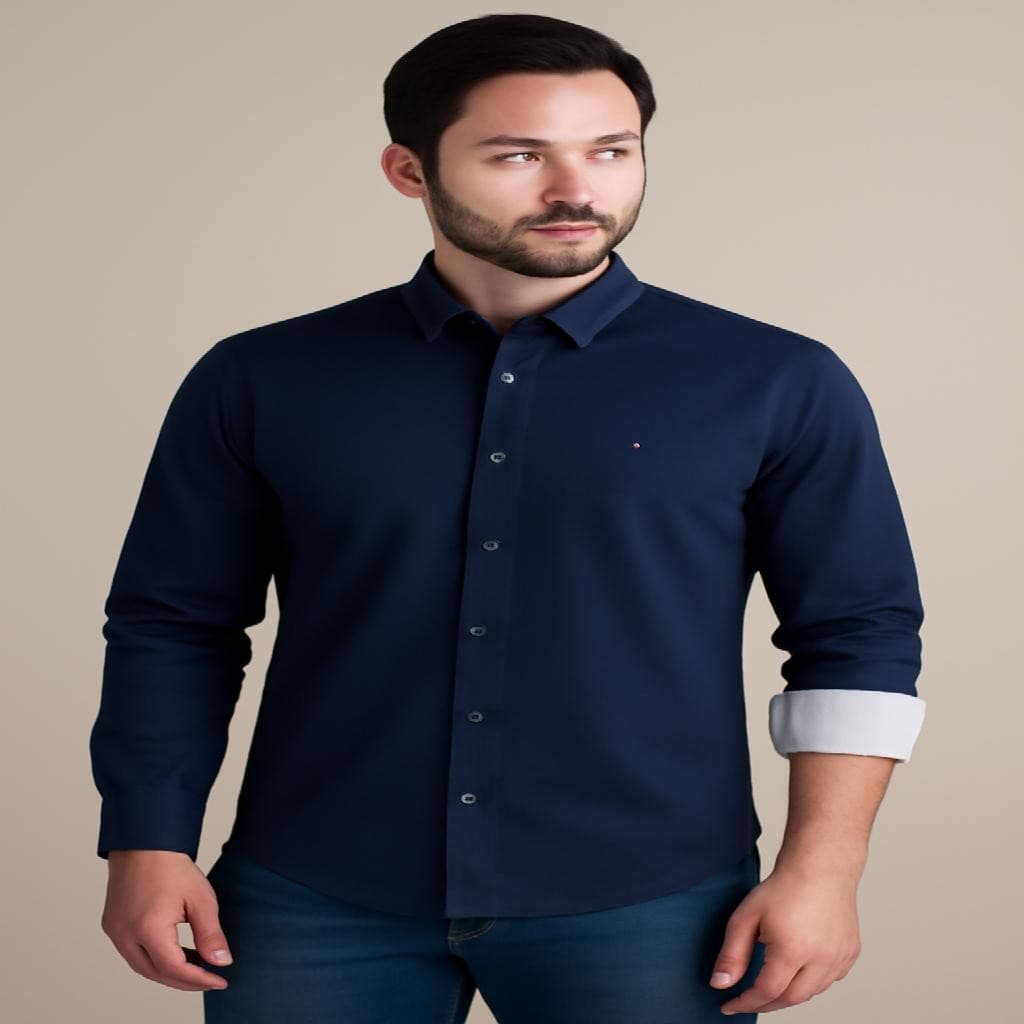 Camisa Social Masculina Manga Longa Slim Marinho M