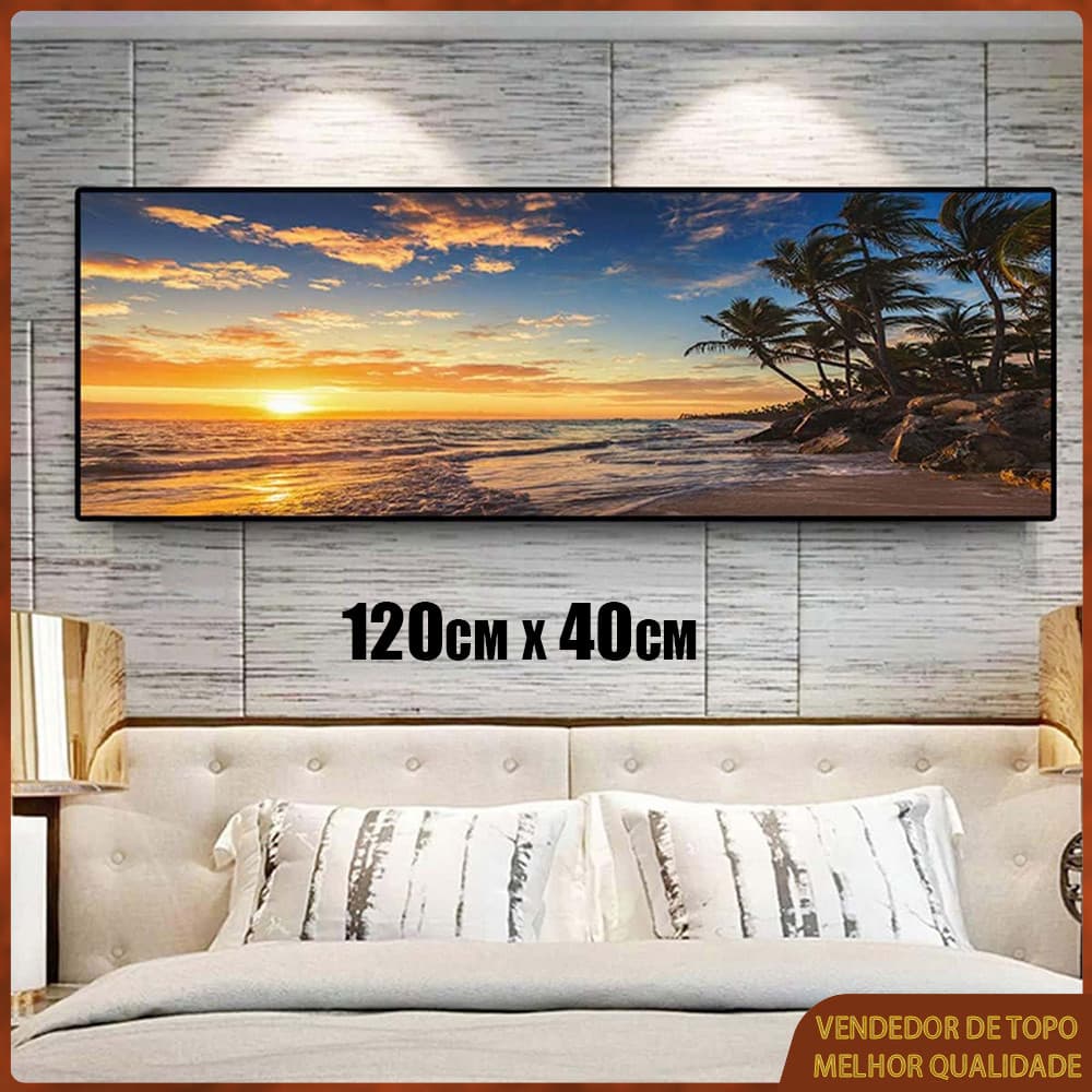 Conjunto de pintura diamante redondo 5D praia pôr do sol DIY ponto pintura diamante 120x40cm pintura decorativa