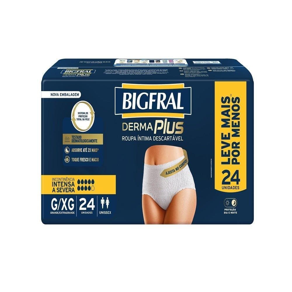Fralda Descartável Adulto Bigfral Roupa Íntima Derma Plus Tamanho G/XG - 4 Pacotes com 24 Fraldas - Total 96 Tiras
