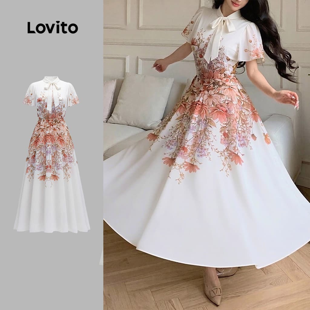 Lovito Floral Elegante Vestido com cadarço vestido primavera/verão para mulheres Bordado LK3LD408