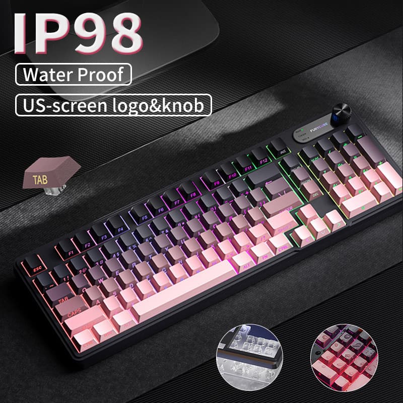Teclado mecânico à prova d'água para jogos, teclado silencioso com fio