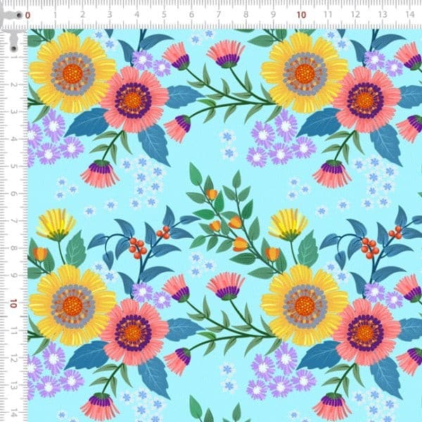 Tecido Tricoline Digital Floral Moderno Pano Patchwork Costura Ateliê Artesanato DIY