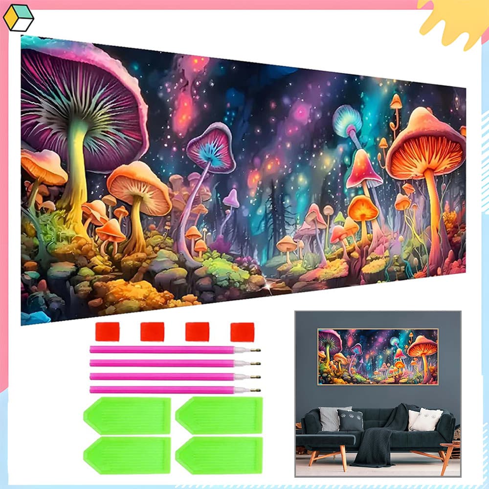 Floresta de cogumelos, 120 x 40 cm, kit DIY pintura com diamantes 5D, ferramentas para pintura com diamantes redondo