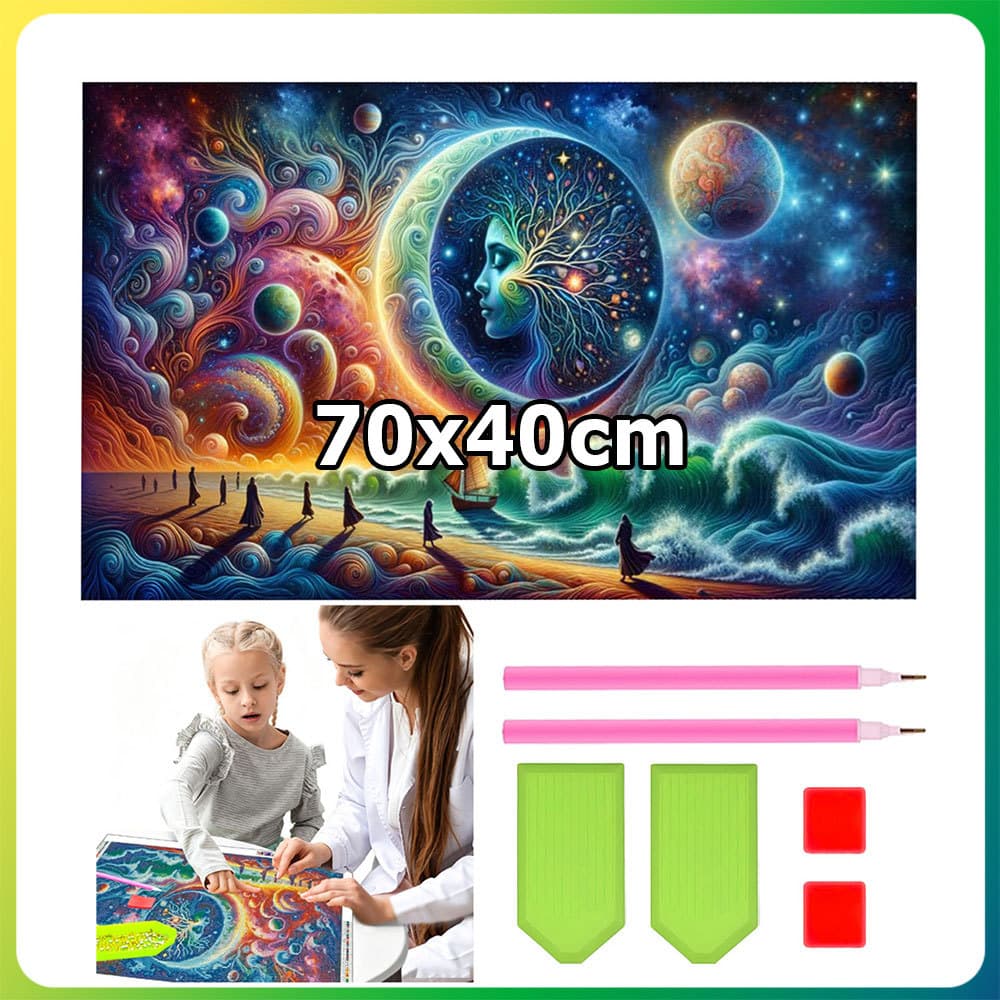 70x40cm Estrela Lua Costa Quadrado Pintura Diamante DIY Pintura Artesanal 5D Diamante Dot Pintura Decoração de Casa