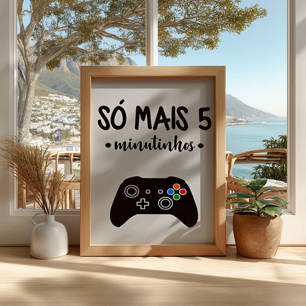 Quadro Só Mais 5 Minutinhos Gamer Controle Xbox Playstation Videogame Presente Geek Quarto Sala Game