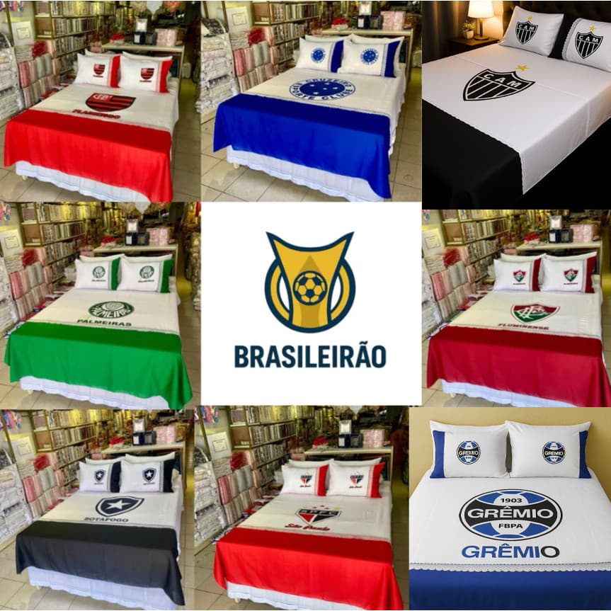 Lençol Cama Casal Time de Futebol Pintado + 2 Fronhas Jogo de Cama Personalizado Torcida