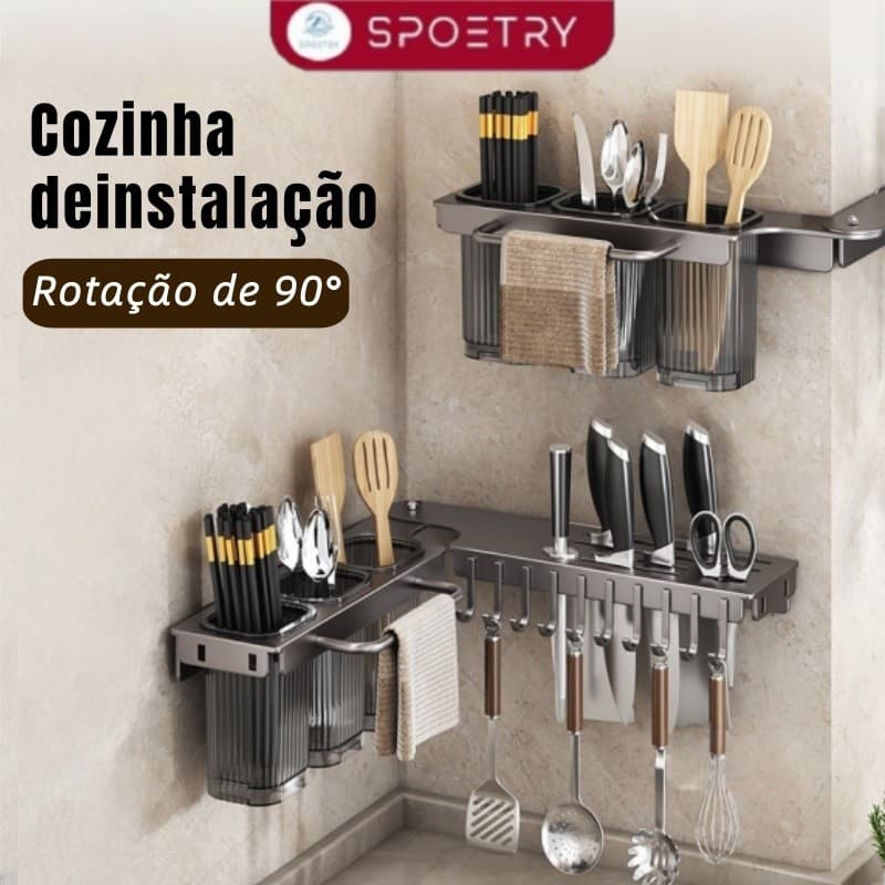Prateleira Organizadora de Parede para Cozinha Porta- Multiuso Cozinha Moderna ，Prateleira Ajustável 90°