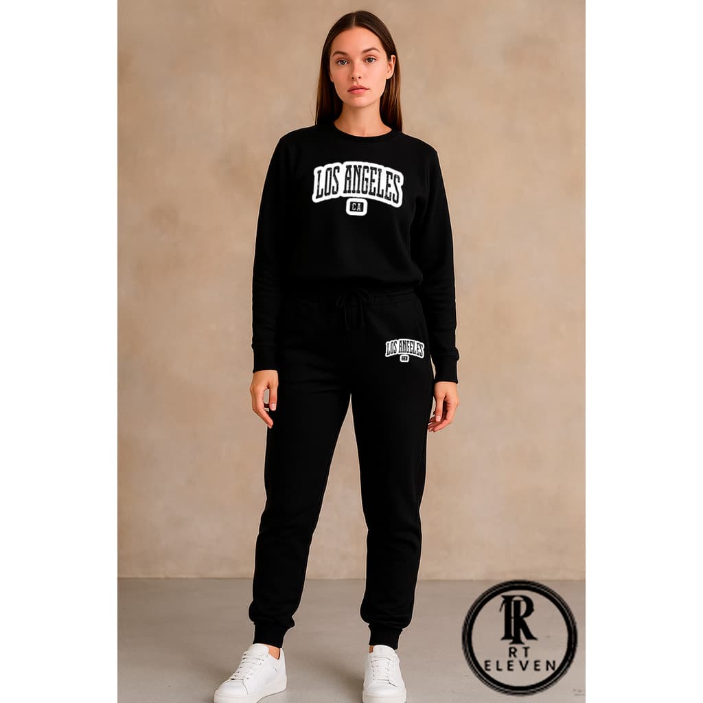 Conjunto Moletom Feminino Los Angeles Califórnia Gola Careca  Blusa De Frio Blusa + Calça Moletom Diversas Cores