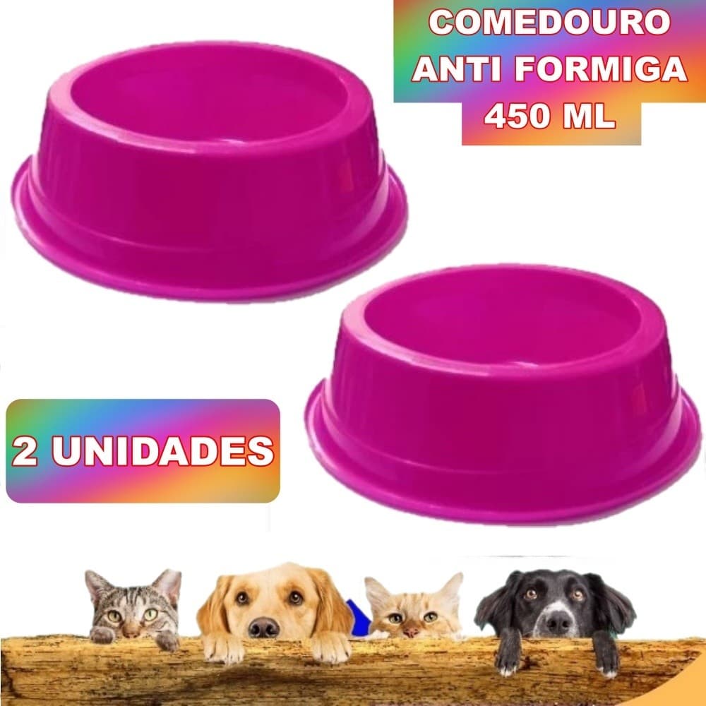 Kit 2 Potes Médios Comedouro Bebedouro Anti Formiga para Cachorro e Gato Para Água e Ração 450ML