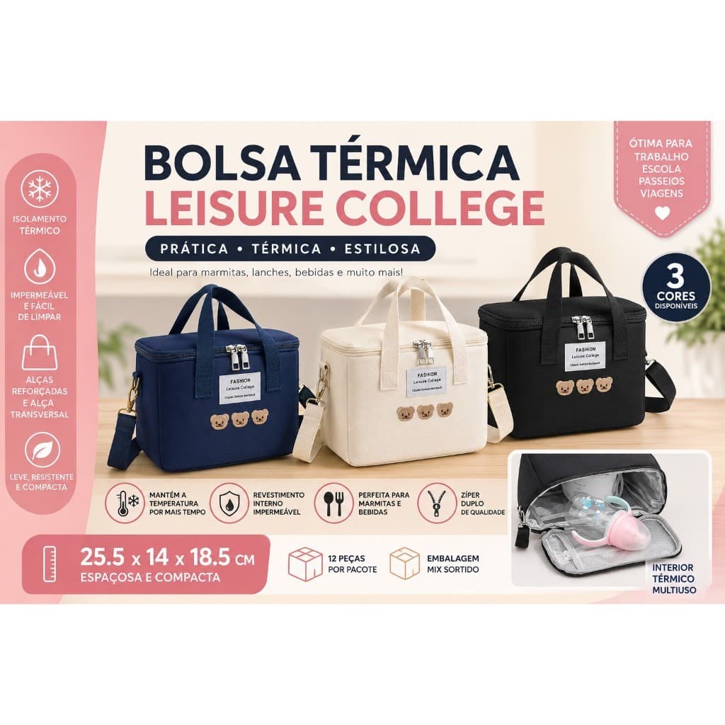 Bolsa Térmica Marmita Lancheira Bebê Infantil Fitness Impermeável Alça Transversal Porta Mamadeira