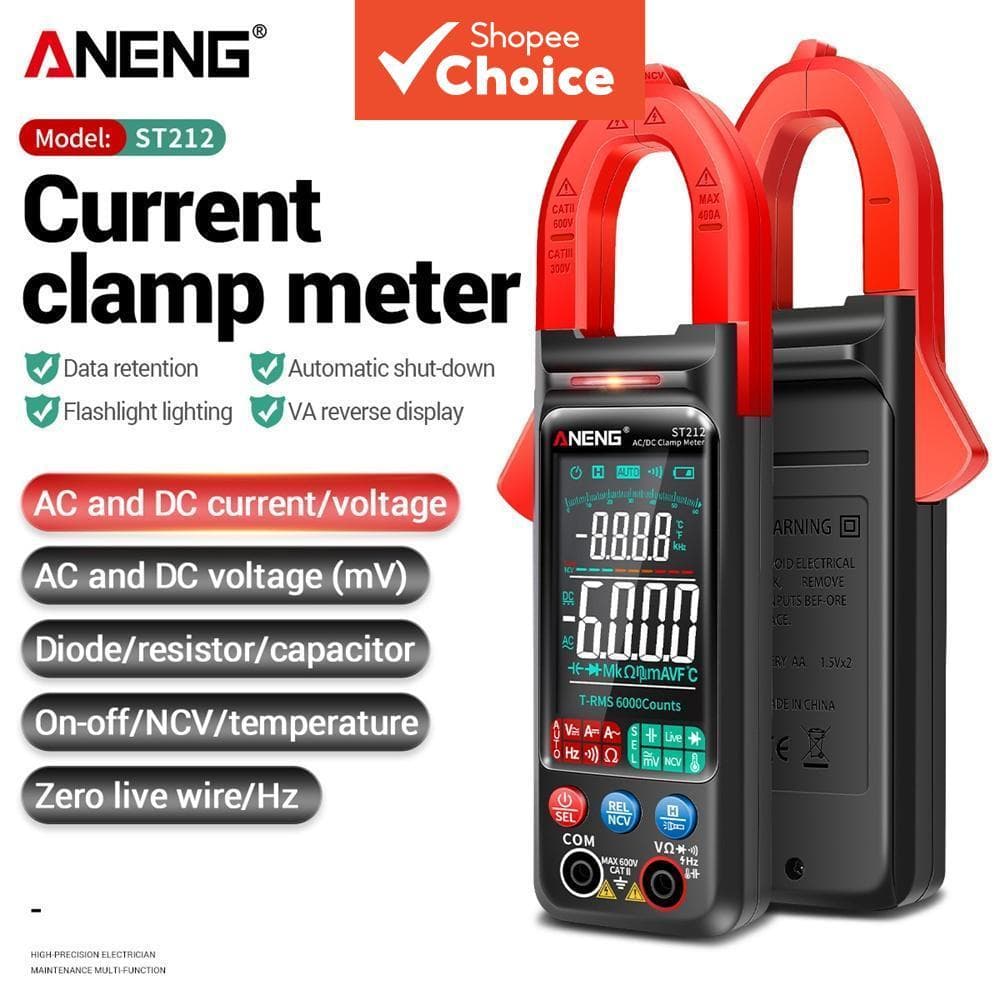 ANENG ST212 DC/AC Digital Braçadeira Medidor 6000 Contagens 400A Amp Multímetro Tela Colorida Testador De Tensão 1Pc